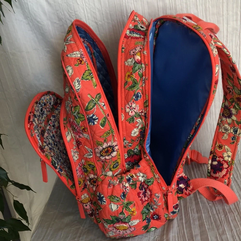 VERA BRADLEY XL Iconic Campus Coral Floral padded laptop tech backpack organizer - Picture 13 of 16